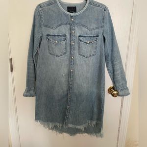 LuckyBrand light wash raw hem denim knee-length shirt dress